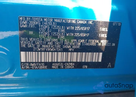 2019 Toyota Rav4 Xle z USA, uszkodzony, nr VIN 2T3W1RFVXKW041541